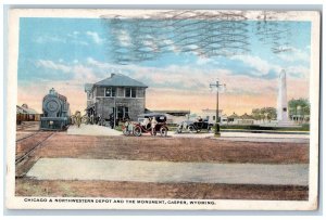 Casper Wyoming WY Postcard Chicago & Northwestern Depot And The Monument 1920