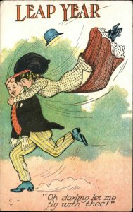 August Hutaf Leap Year Woman Tackles Man Oh Darling c1910 Vintage Postcard