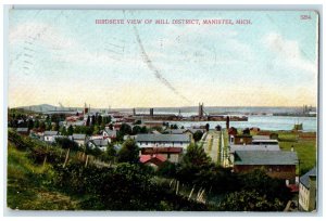1909 Bird's Eye View Of Mill District Manistee Michigan MI Antique Postcard