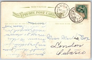 Postcard Lucan Ontario c1906 High School CDS Enclosed Split Ring Cancel