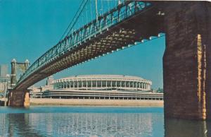 Suspension Bridge and River Front Stadium Baseball and Football Cincinnati Ohio