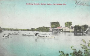 G83/ Carrollton Missouri Postcard c1910 Bathing Beach Heins' Lake Boats