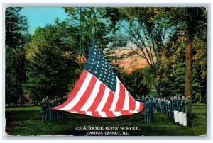 Quincy Illinois IL Postcard Chaddock Boys School Campus Flag c1930's Vintage