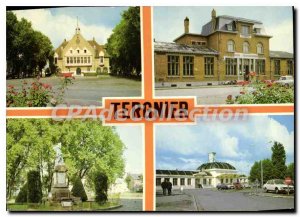 Postcard Old Tergnier Aisne Hotel de Ville Post the War Memorial Station