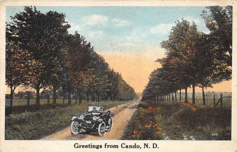 Cando North Dakota~Classic Car on Dirt Road~Field & Trees~Towner County~1921 Pc