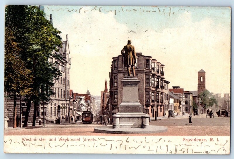 Providence Rhode Island RI Postcard Westminster Weybosset Streets Monument 1906