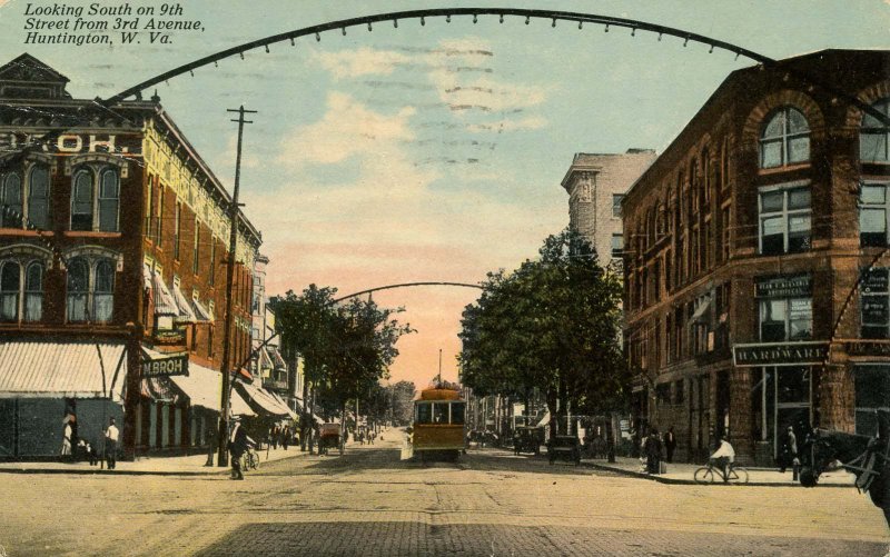 WV - Huntington. Trolley, looking South on 9th St from 3rd Ave circa 1900