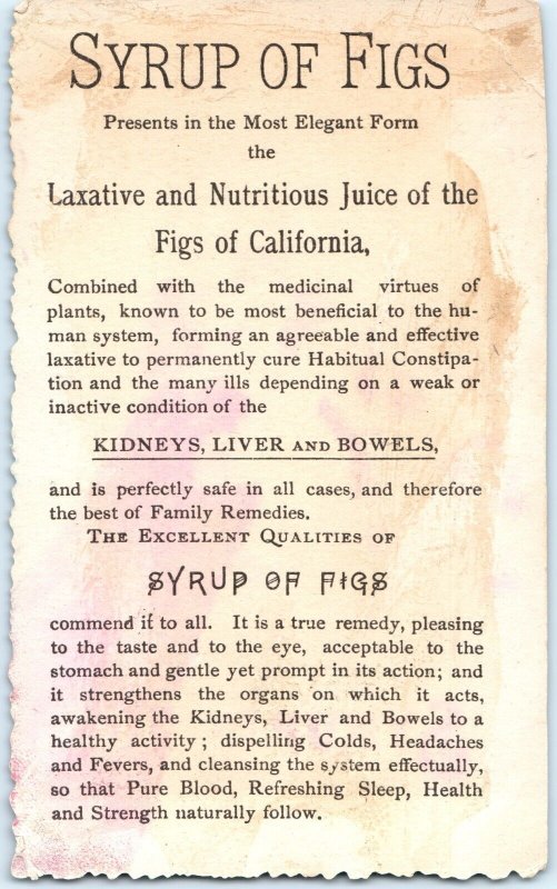 c1890s California Fig Syrup Company Laxative Krebs Litho Partial Trade Card C44