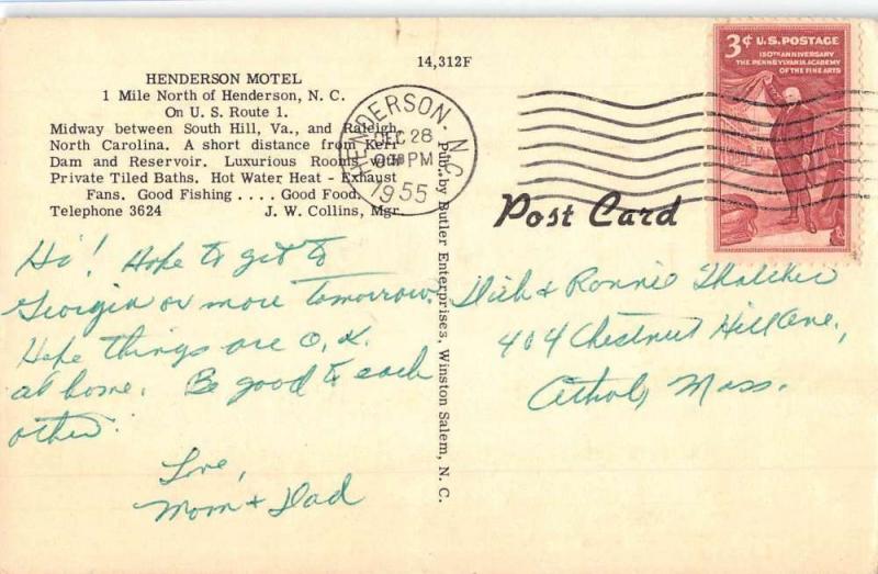 Henderson North Carolina Motel Multiview Antique Postcard K69568