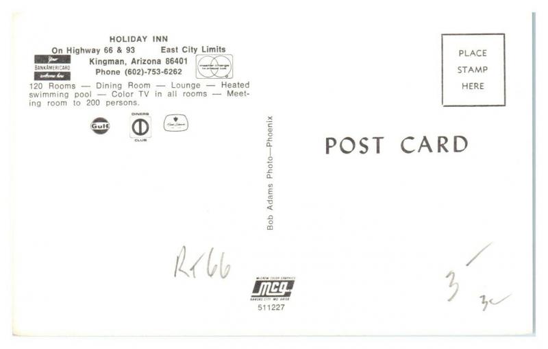 1960s Holiday Inn, Kingman, AZ Route 66 Postcard *5N(2)7