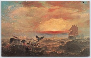 Whaling Scene Oil Painting by Frederick Stiles Jewett 1860 Postcard