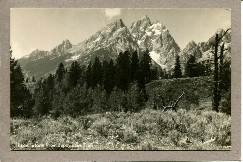  Postcard WY Three Tetons Upper Junction Crandall Photo Real Photo RPPC 1592C