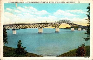 New Old Bridge Lake Champlain New York NY Vermont VT VTG Postcard WB PM WOB Note 