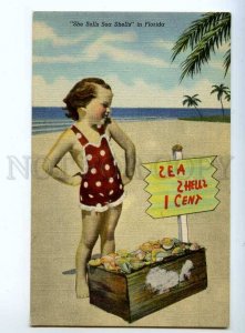 244268 USA FLORIDA Seller Girl Sea SHELLS 1 cent Vintage PHOTO