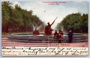 Lincoln Nebraska~Thompson Fountain On 11th & J Streets~PM 1907~Vintage Postcard