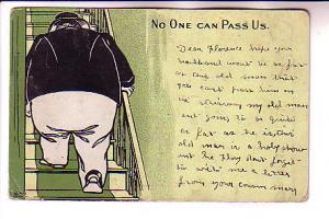 No One Can Pass, Vintage Fat Humour Cartoon,  Used 1907