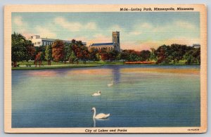 Minneapolis Minnesota~Lake W/ Swans @ Loring Park~Colortone~Vintage Linen PC