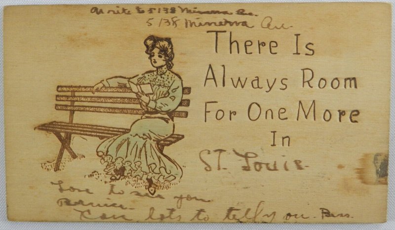 There Is Always Room For One More in St. Louis Missouri Antique Wood Postcard