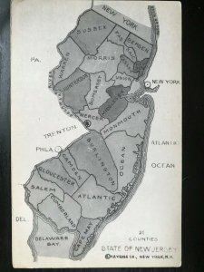 Vintage Postcard 1915-1930 Map of 21 Counties State of New Jersey