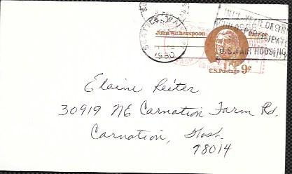 US used Pre-stamped Postcard UX69 John Witherspoon, Patriot