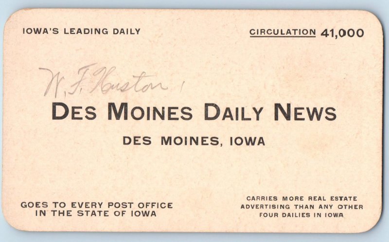 Des Moines Iowa IA Postcard Des Moines Daily News Advertisement c1905s Antique