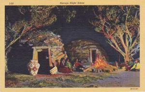 Navaho Indian - Night Scene - Arizona - Linen