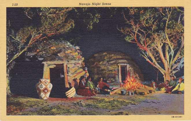 Navaho Indian - Night Scene - Arizona - Linen