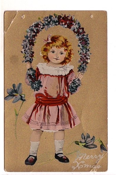 ,Merry Christmas, Cute Blonde Girl Holding Flowered Wreath