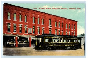 WAITING ROOM MUSGROVE BUILDING TROLLEY ANDOVER MASSACHUSETTS MA POSTCARD (KH20)