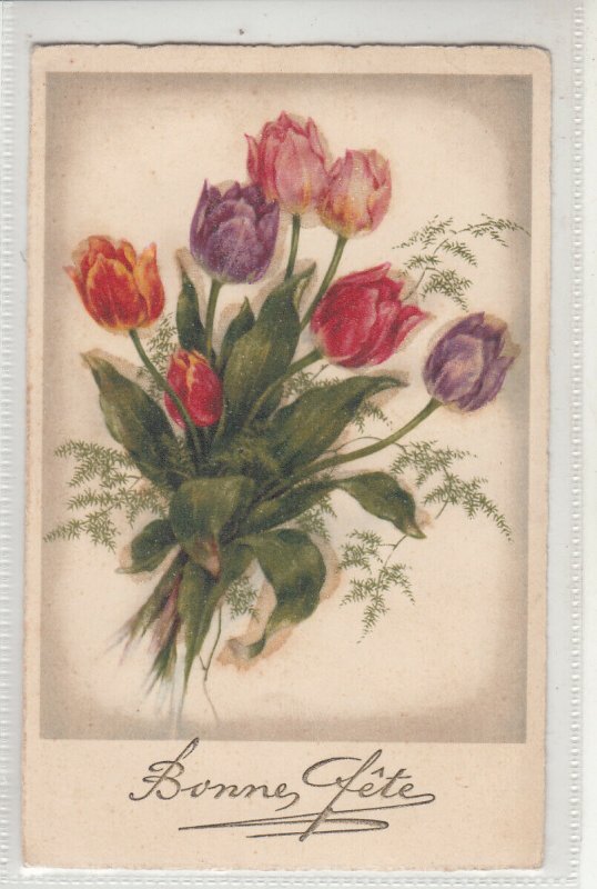 Tulips flowers glass pearls novelty early greetings fantasy postcard 