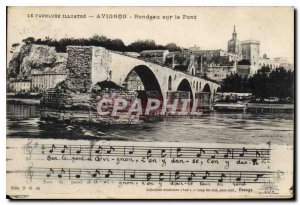 Old Postcard Avignon Rondeau on the Bridge