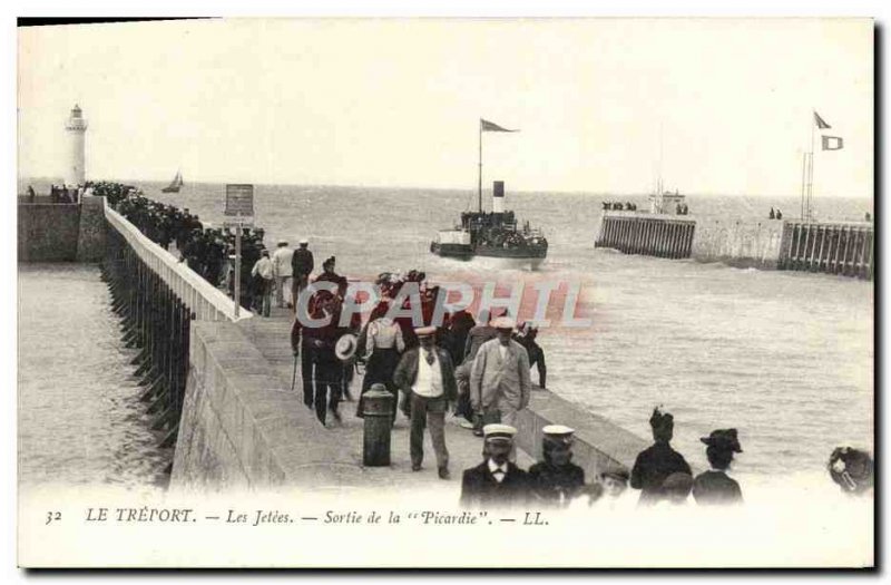 Old Postcard Treport piers out of Picardie Boat