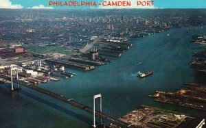 Vintage Postcard Philadelphia Camden Port Historic Delaware River Freshwater NJ