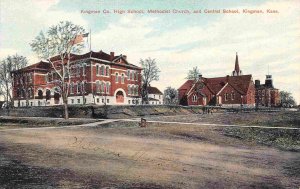 Kingman High Central School Methodist Church Kansas 1910c postcard