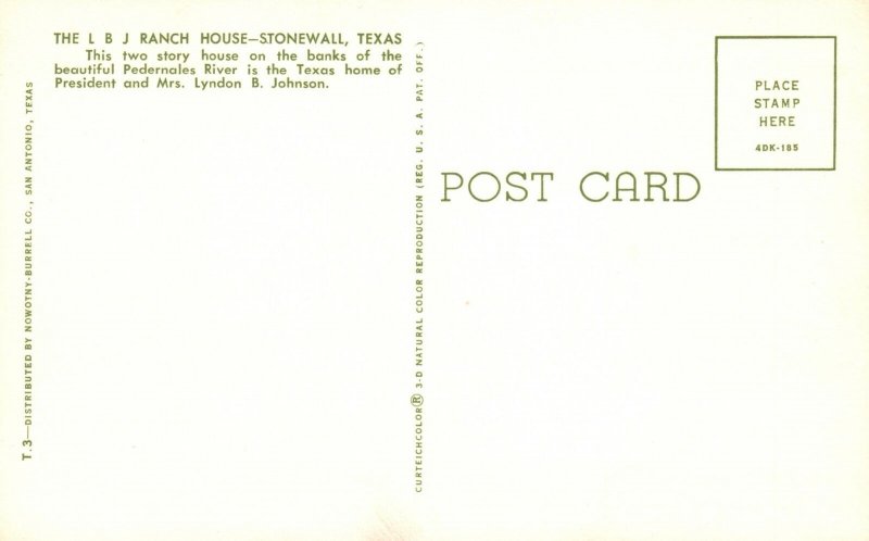 Stonewall Texas, LBJ Ranch Home, White House, Pedernales River, Vintage Postcard