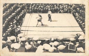 RPPC BOXING MATCH Sailors Watching Fight Boxing Ring ca 1910s Vintage Postcard