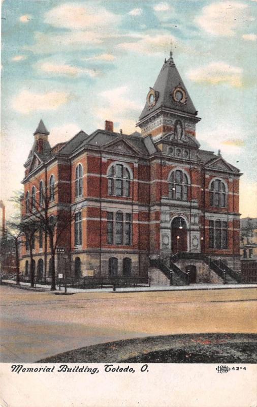 TOLEDO OH MEMORIAL BUILDING~ONTARIO & ADAMS STREETS~RAZED IN 1955 POSTCARD 1910s