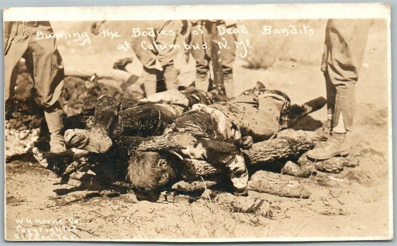 COLUMBUS NM BURNING THE BODIES OF DEAD BANDITS ANTIQUE REAL PHOTO POSTCARD RPPC