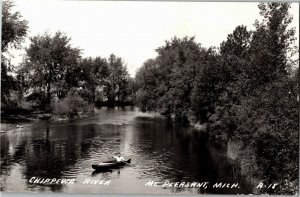 RPPC Boating on Chippewa River, Mt. Pleasant MI Vintage Postcard B38