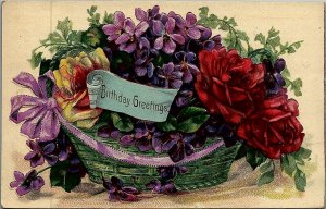 1908 BIRTHDAY GREETINGS SINKING SPRING PA FLORAL BASKET EMBOSSED POSTCARD 26-279