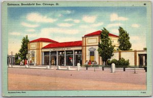 Chicago Illinois, Main Entrance, Brookfield Zoo, Streetside, Vintage Postcard