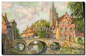 Old Postcard Bruges Bridge Beguinage