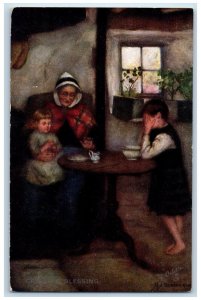 c1910 Granny's Blessing Scottish Life and Character Oilette Tuck Art Postcard