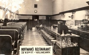 Early Hoffman's Restaurant Inside View Holland Michigan RPPC Postcard P217