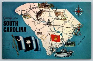 Greetings From South Carolina Map - 1976  - Postcard