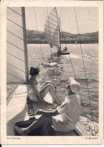 Traunsee Austria, Beautiful Woman & Man in Sailboat, Sail Boat 1954 CONTINENTAL