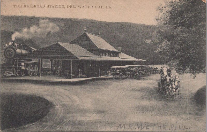 Postcard The Railroad Station Delaware Water Gap PA 1907