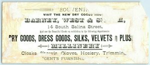 c1880s Syracuse NY Barney West Smith Souvenir Engraved Trade Card Bookmark C40