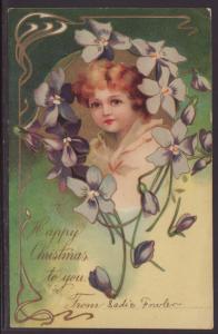Happy Christmas,Girl,Flowers Postcard