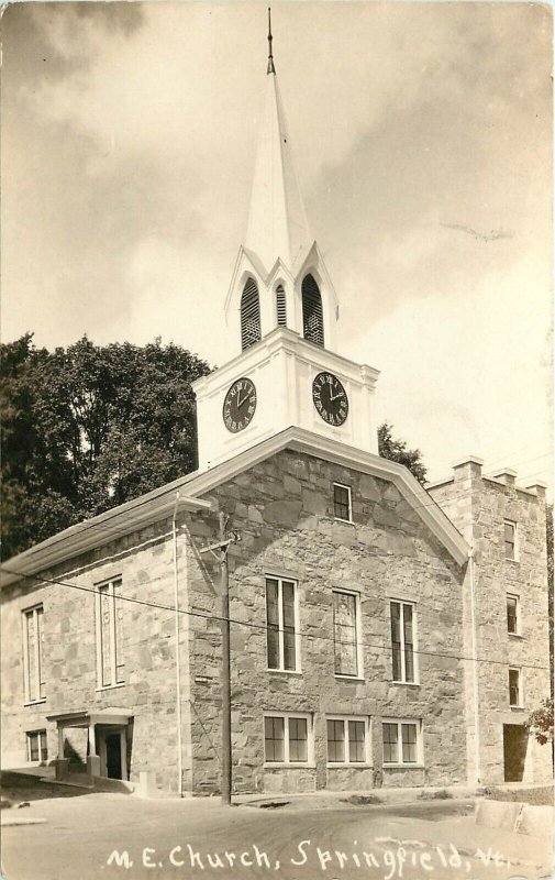 RPPC Postcard; Springfield VT, M.E. Church, Windsor County Unposted
